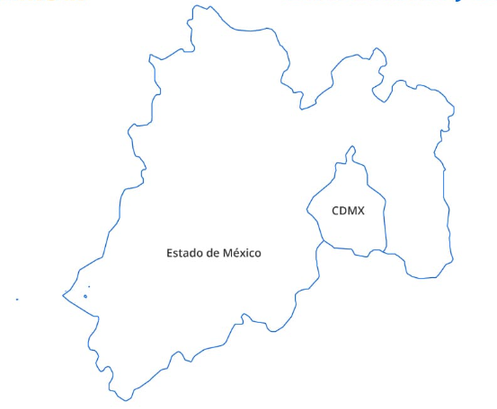 Mapa de Estado de México y CDMX con zonas de cobertura